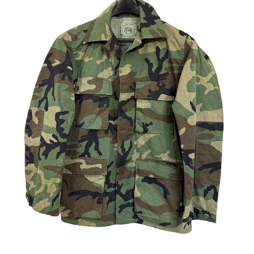 60's US Army Military Woodland Camo Combat Shirt Jacket Authentic Vintage